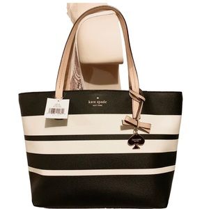 🌻 KATE SPADE 🌻 BLACK CEMENT SMALL RYAN HAWTHORNE LANE STRIPE TOTE